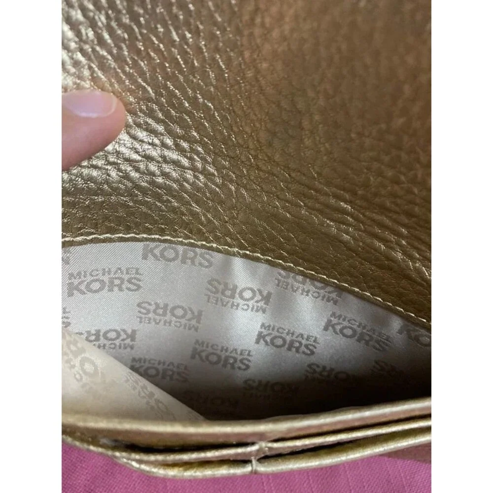 * Michael Kors gold metallic leather astor continental Wallet textured leather